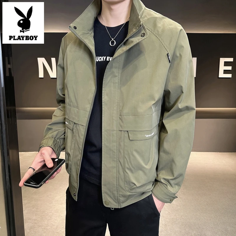 花花公子春秋季新款立领夹克简约休闲男士外套百搭时尚帅气外套