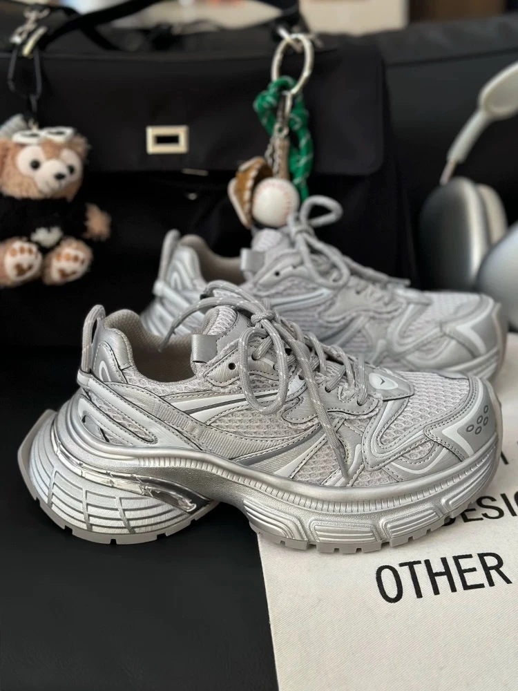 【起司】988-13厚底银色时尚老爹鞋女新款爆款小个子增高休闲运动鞋