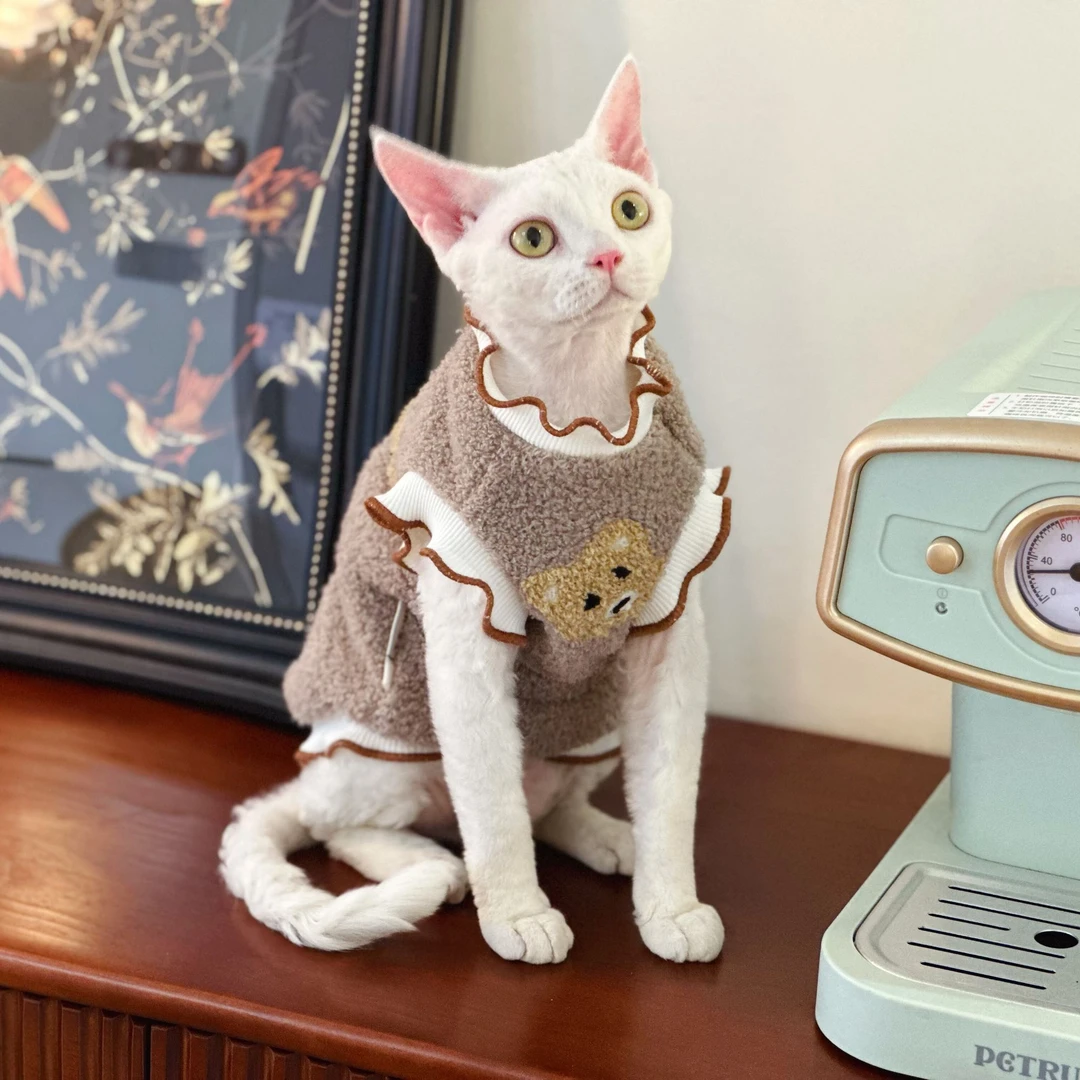 无毛猫衣服秋冬双面绒保暖可爱卷边背心德文斯芬克斯冬季猫咪绒衣