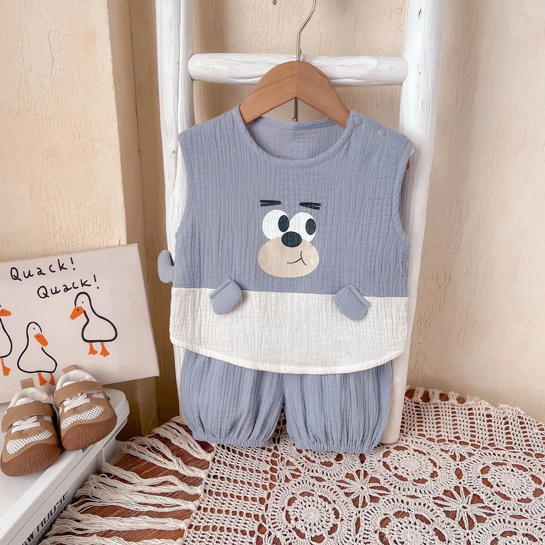 婴儿新款夏季分体套装男宝宝新生儿夏装短袖短裤薄款超萌外出服