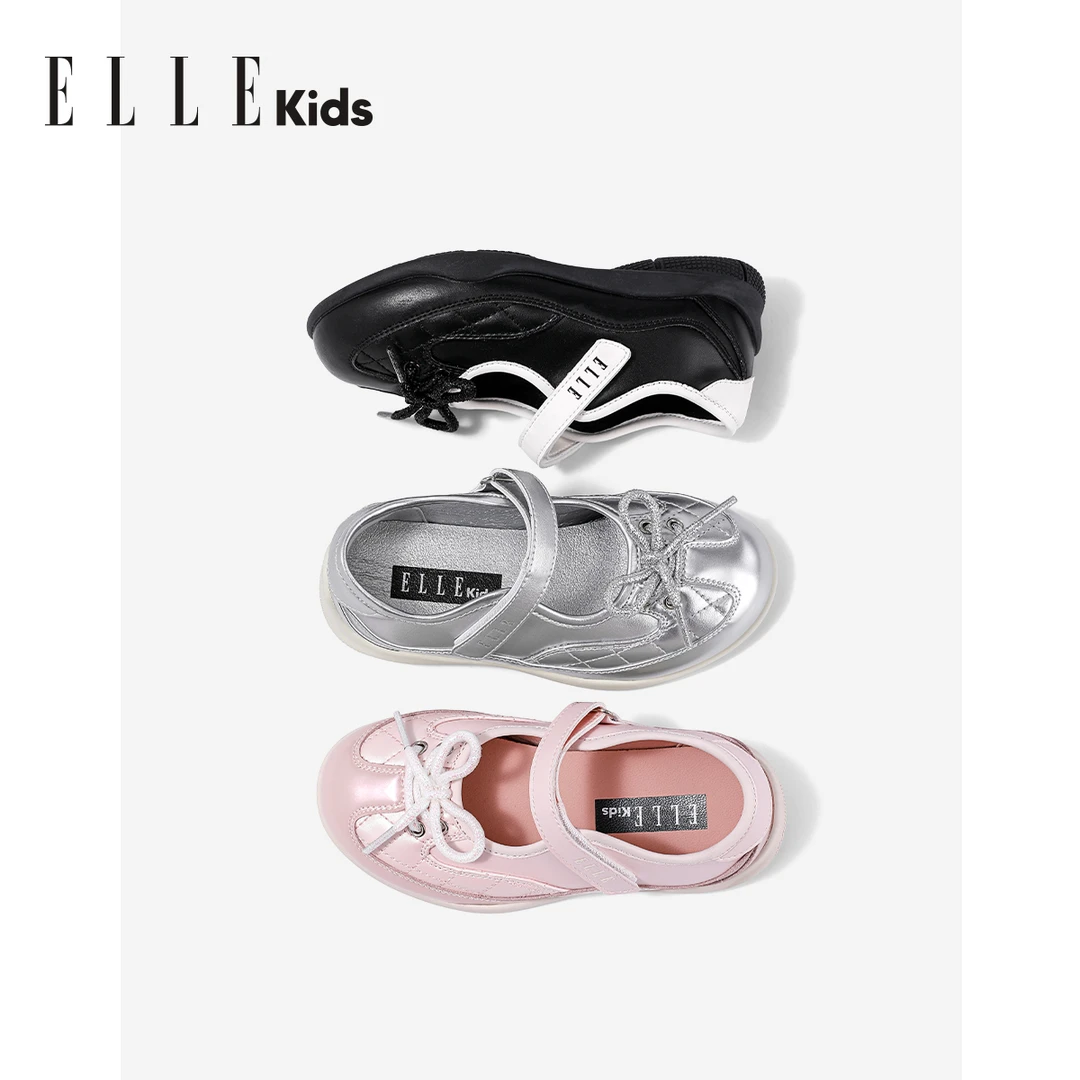 ELLE KIDS女童芭蕾玛丽珍2025新款蝴蝶结小女孩皮鞋春夏透气童鞋