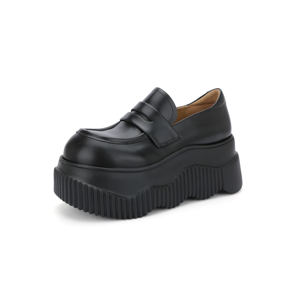 知足敏儿原创正品潮酷英伦风休闲厚底真皮松糕底圆头女鞋667-57