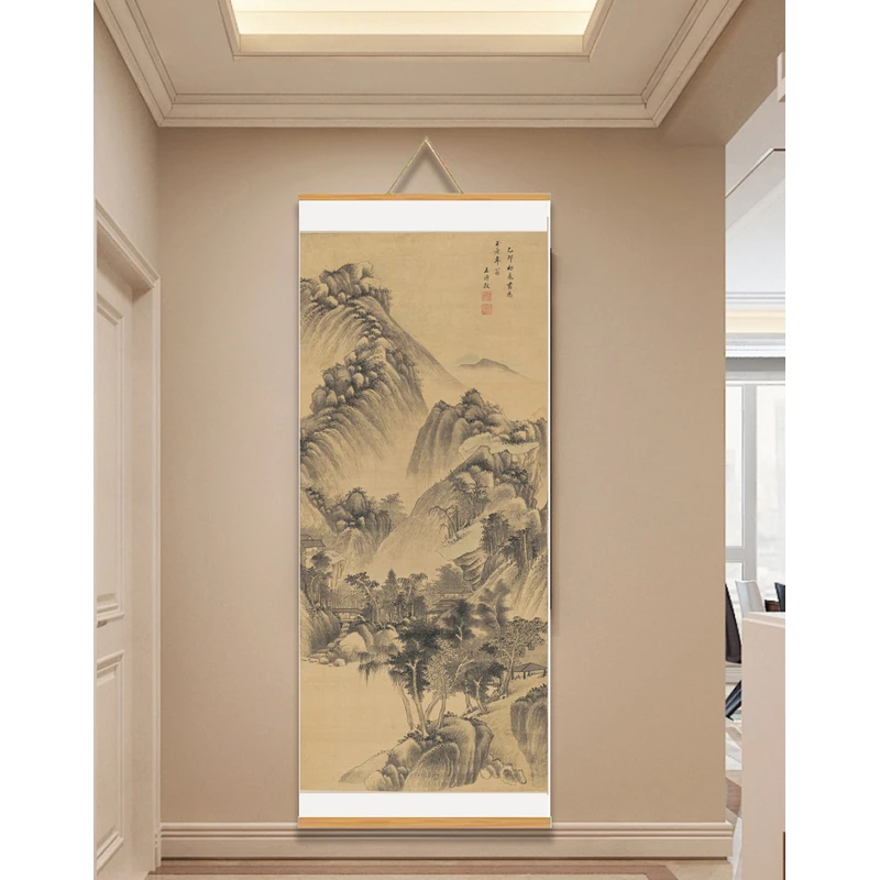 [235山楼客话图]60x150cm现代简约挂轴装饰画办公室家居装饰画
