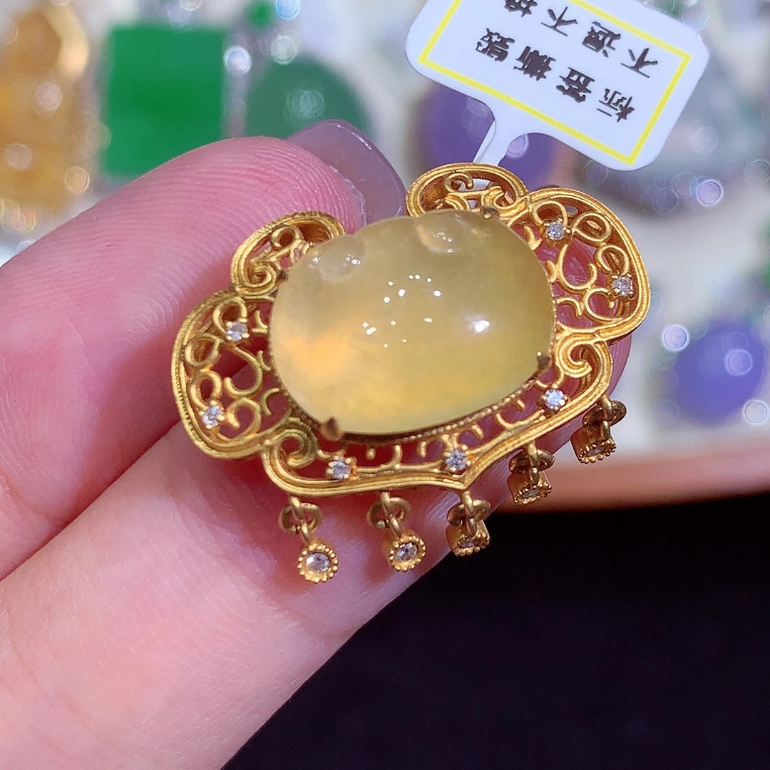 翡翠18K金镶嵌吊坠(不含链)
