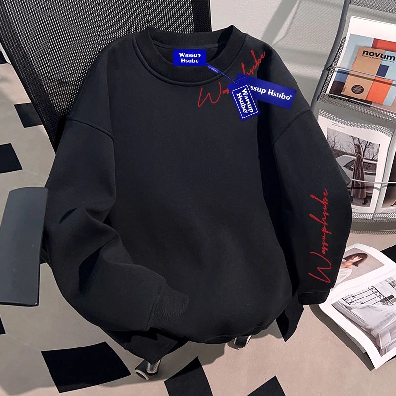 WASSUP HSUBE美式潮流百搭男士卫衣秋季新款重磅国潮牌青少年上衣