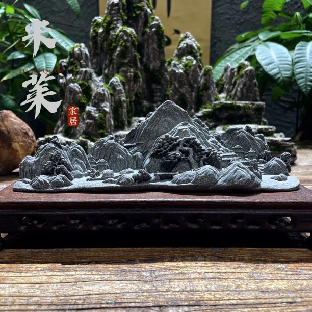 青砂石大号千里江山茶桌鱼缸盆景造景摆件