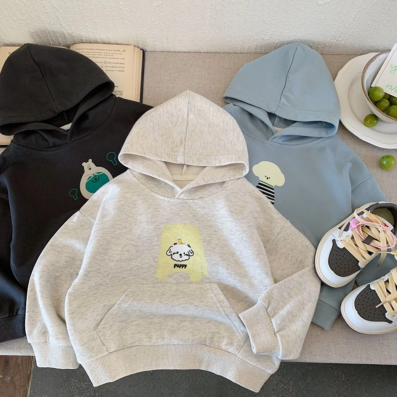 幼稚园·中小童韩版卡通卫衣春款连帽衫女童洋气长袖男童可爱帽衫