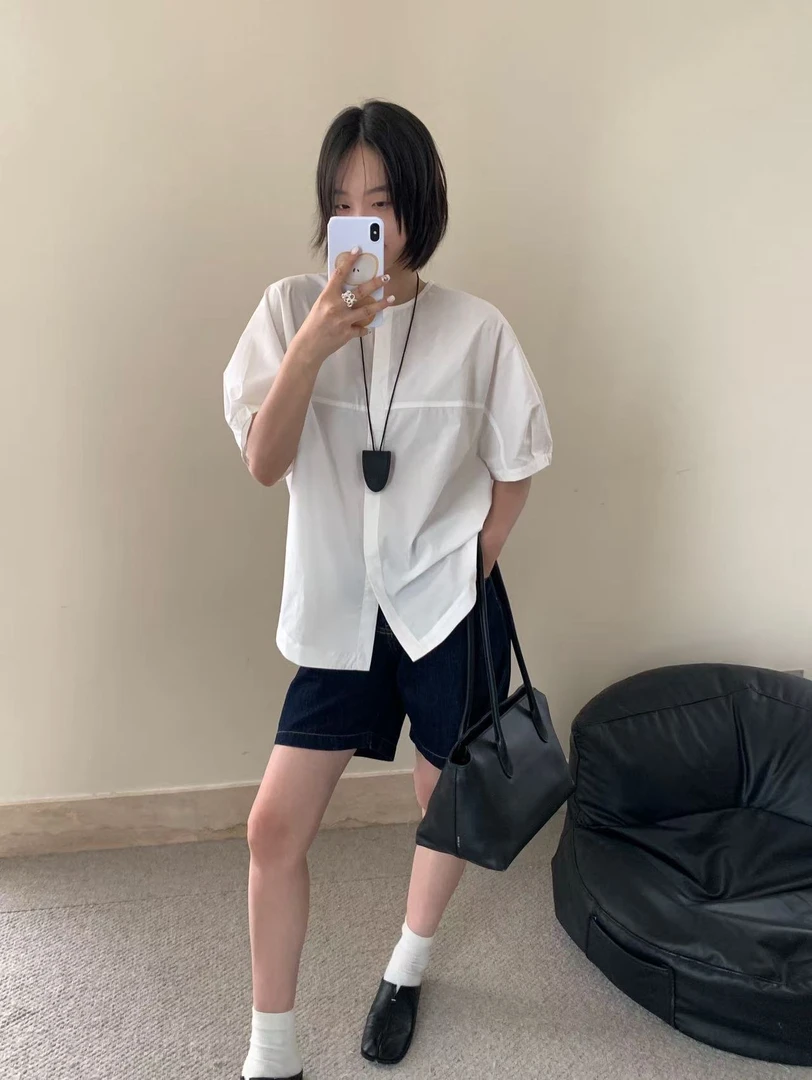 温柔瑶-抹茶蛋#韩系极简圆领宽松百搭短袖衫#233