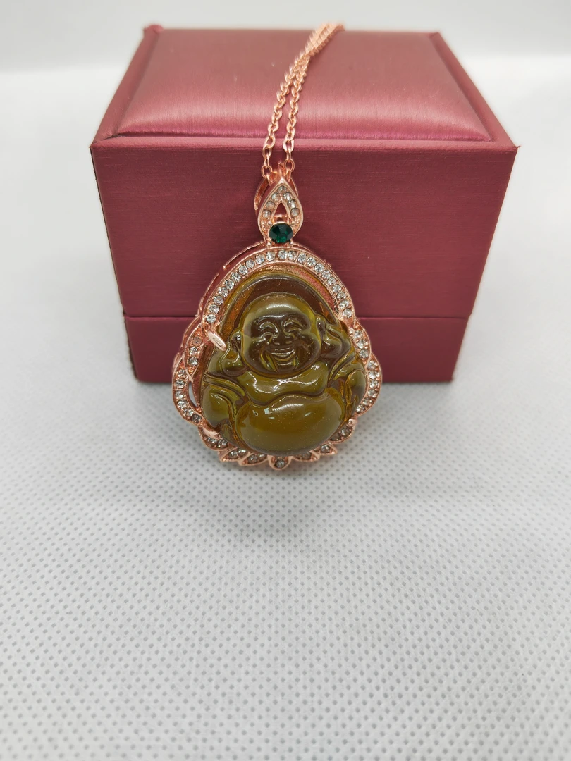 玫瑰金k金 色琥珀佛公吊坠