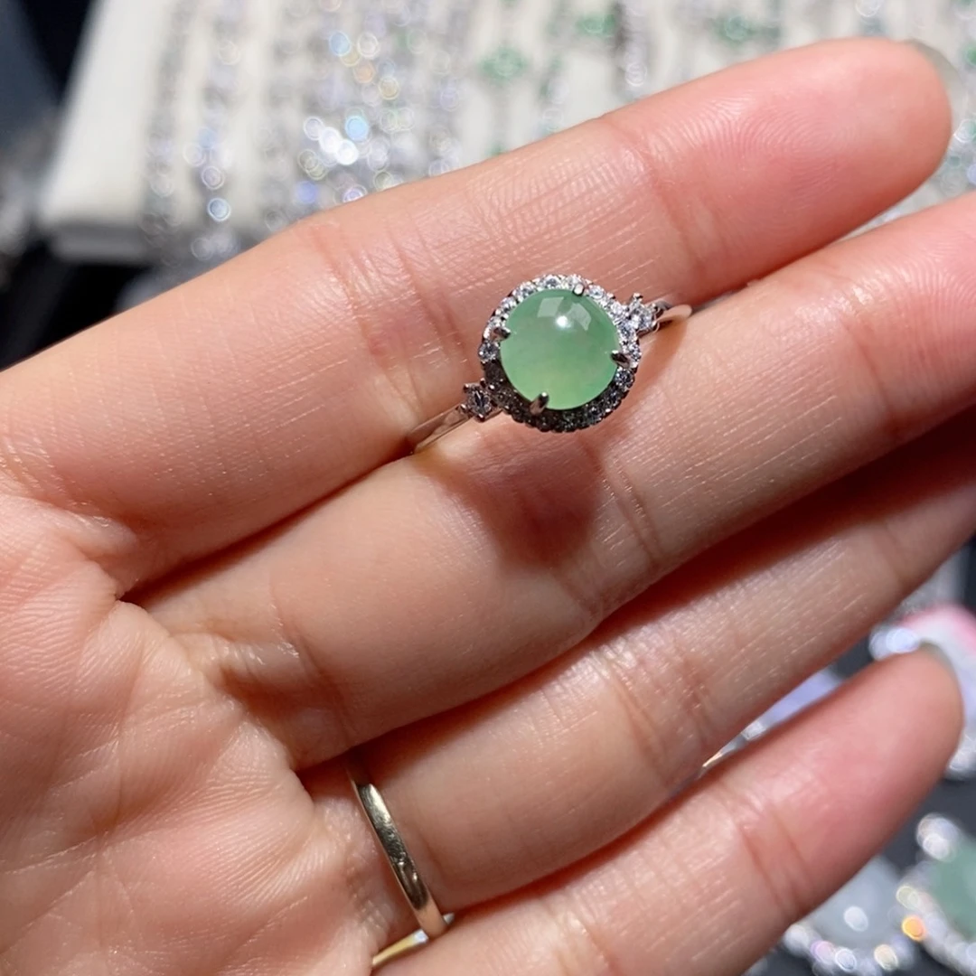 翡翠戒指银S925镶嵌c c c