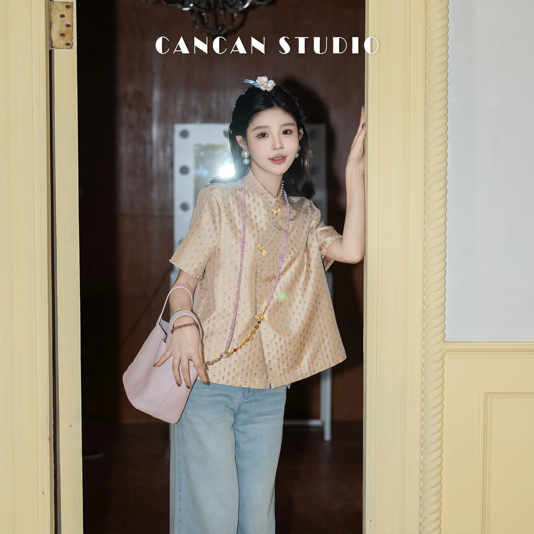 CANCAN STUDIO【七色花】新中式原创设计夏季短袖上衣G77730-1