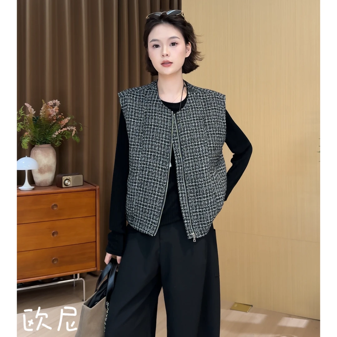 欧尼私服 2025早秋新款小香风无袖马甲宽松休闲上衣2508C4716