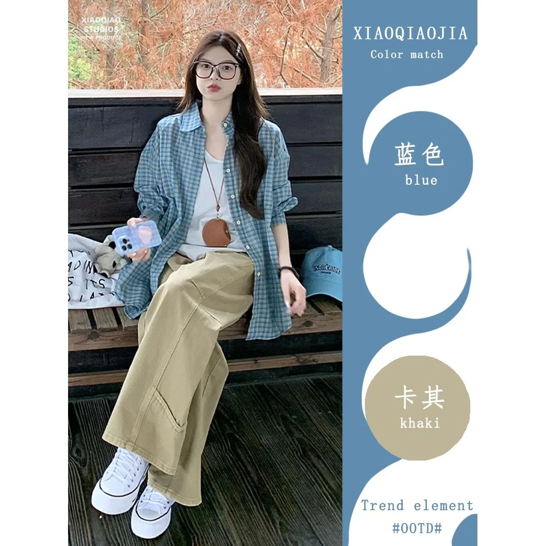 VOCKOO官方蓝色格子马球领长袖女士防晒衬衫夏季薄外衬衫夹克多功