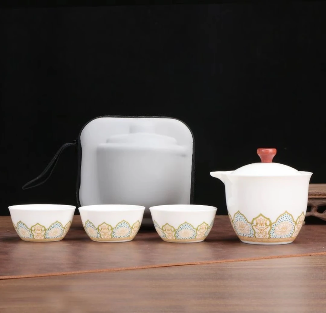 宝相花一壶三杯户外便携式家用旅行茶具c002