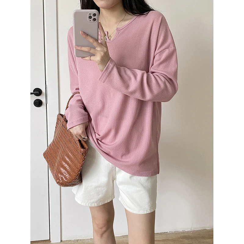 V领超薄华夫格防晒T恤女 2025春夏新款宽松上衣9789