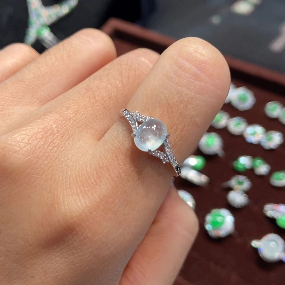 翡翠银S925镶嵌戒指天然缅甸