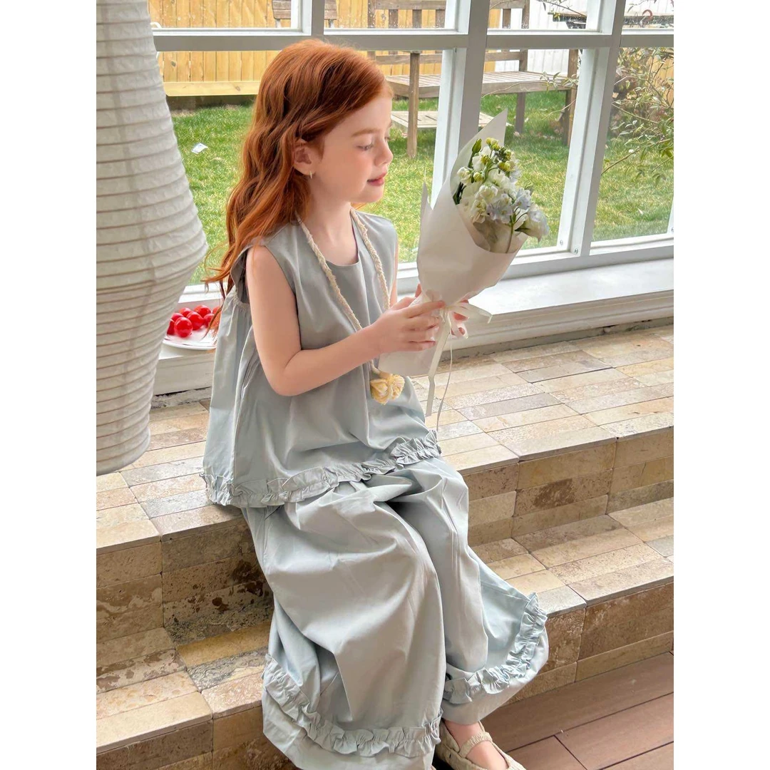 【现货】252-蜜桃汁童装2025季夏季新款女童花边棉布套装-57165多色