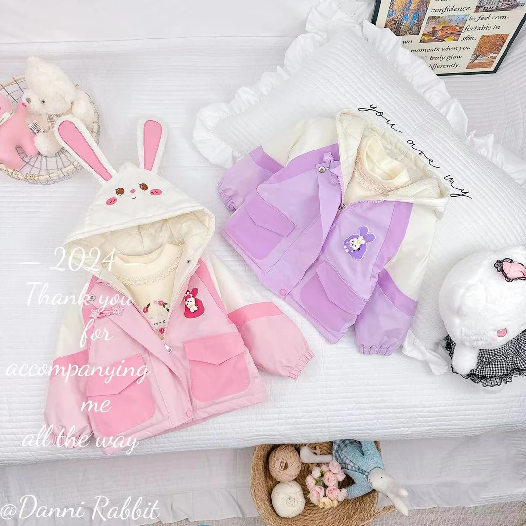 新品冬款加棉拼色立体玩具女童连帽棉服 D-H75