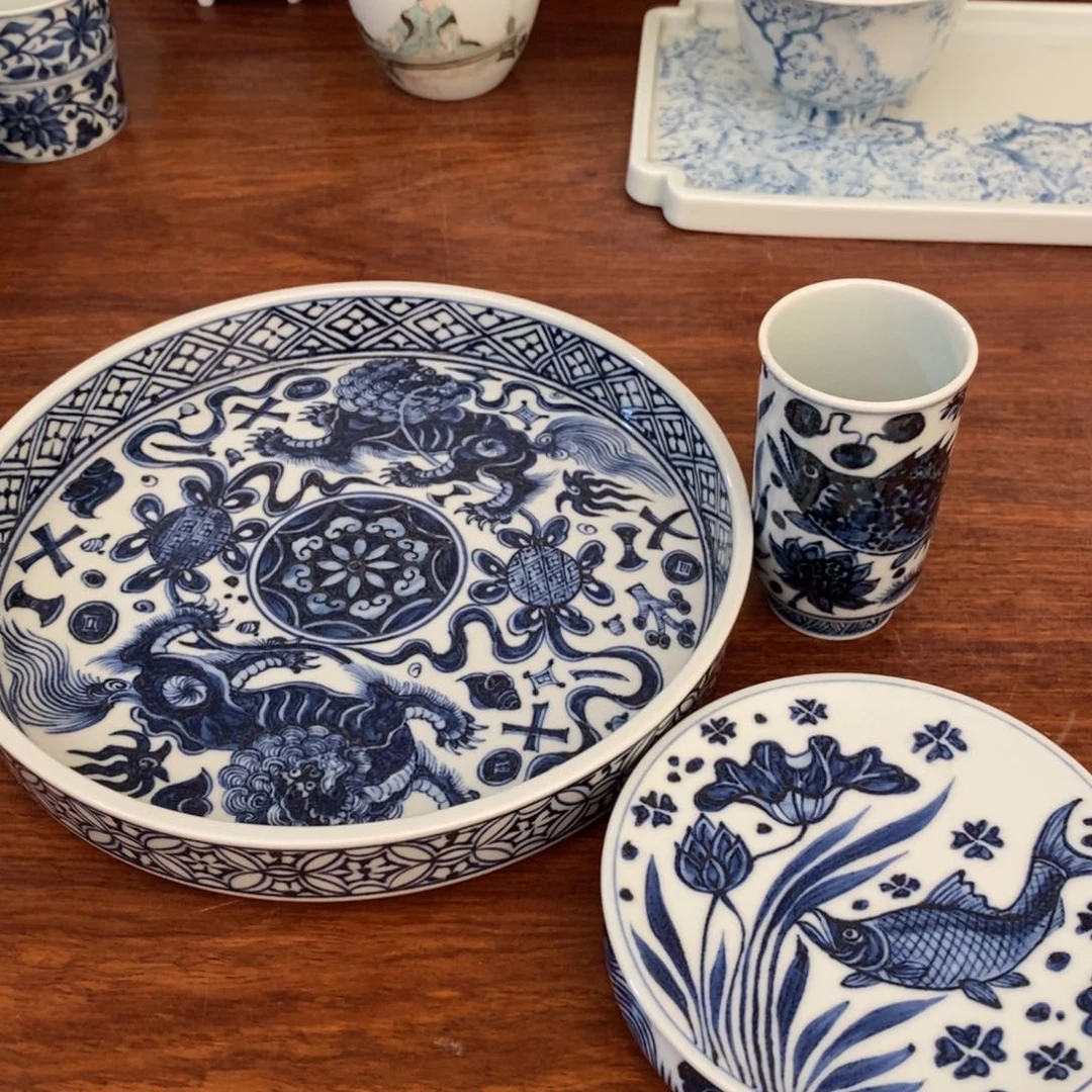 用****4仿元青花陶瓷壶承盖置单杯