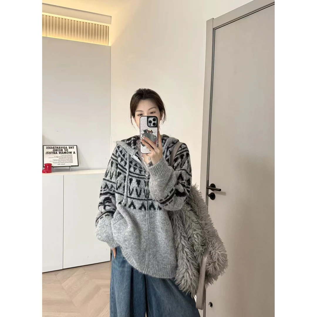 uuuxi【费尔岛连帽毛衣】宽松百搭休闲慵懒风秋冬针织