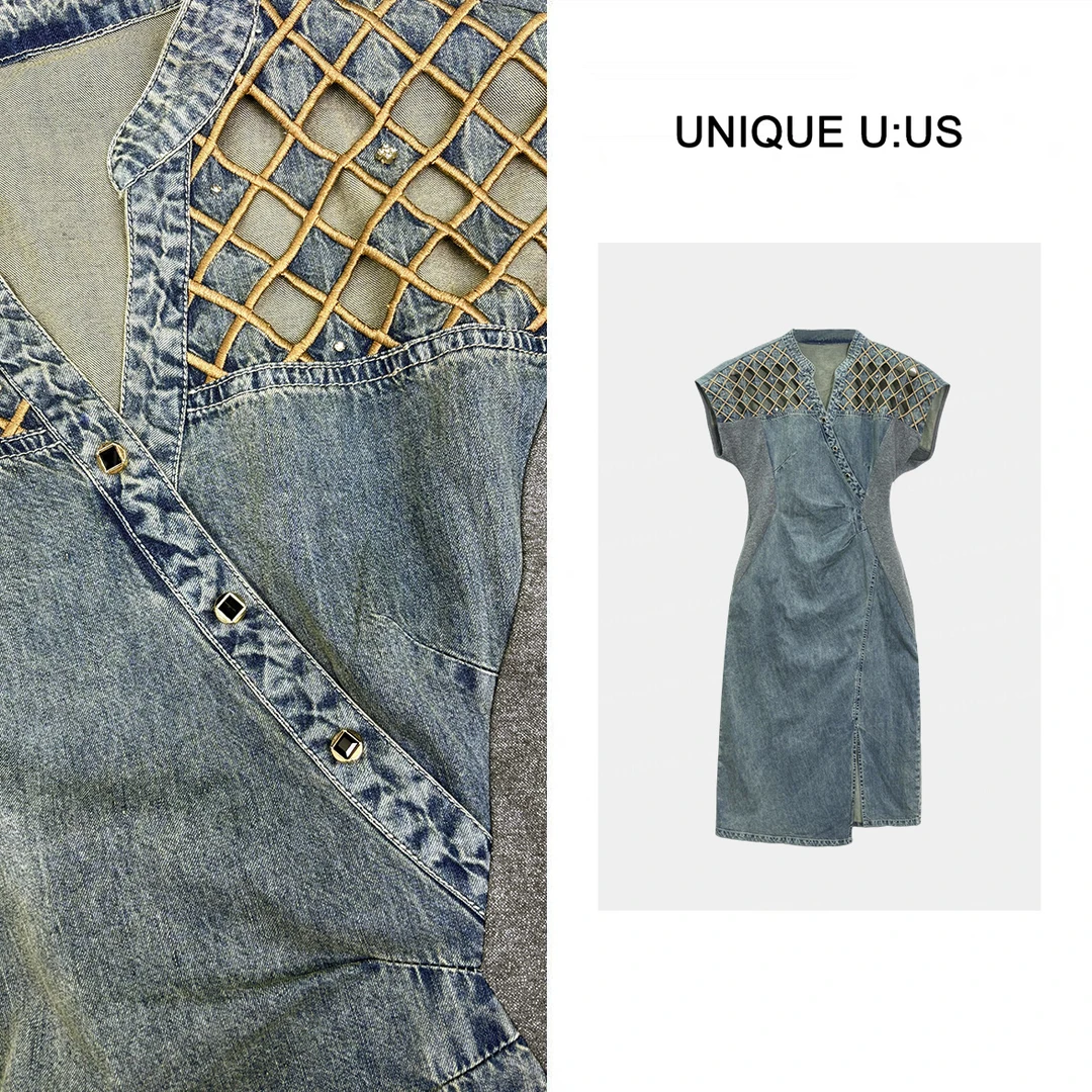 【TangTang·Studio】菱格艺术时尚牛仔收腰气质连衣裙-252953