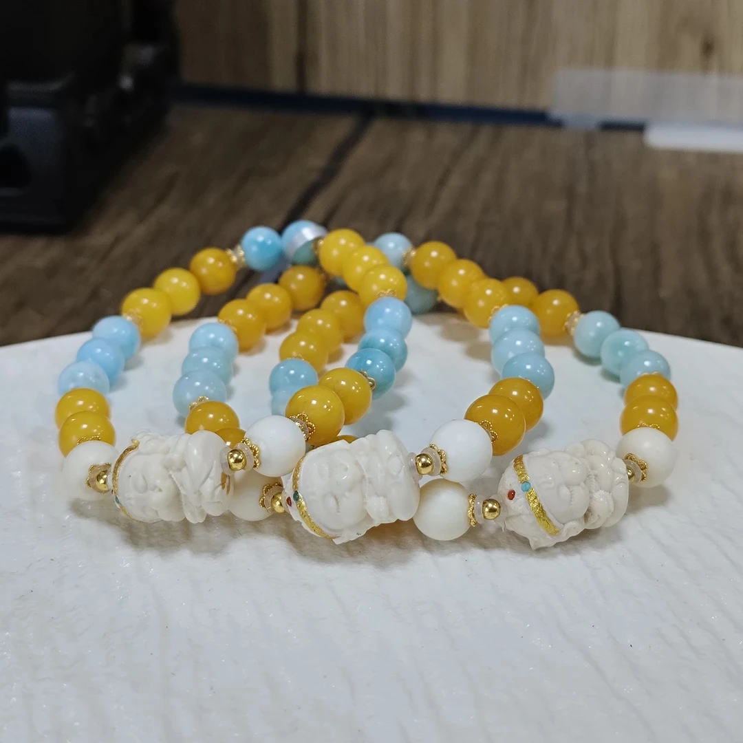 【书记甄选】原创蜜蜡海纹石单圈手链 多样性发一件 2061BB