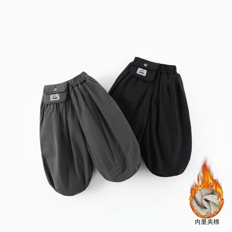 博瑞妈【纯棉】儿童棉裤冬季新款男童腰间小包夹棉保暖长裤CK488