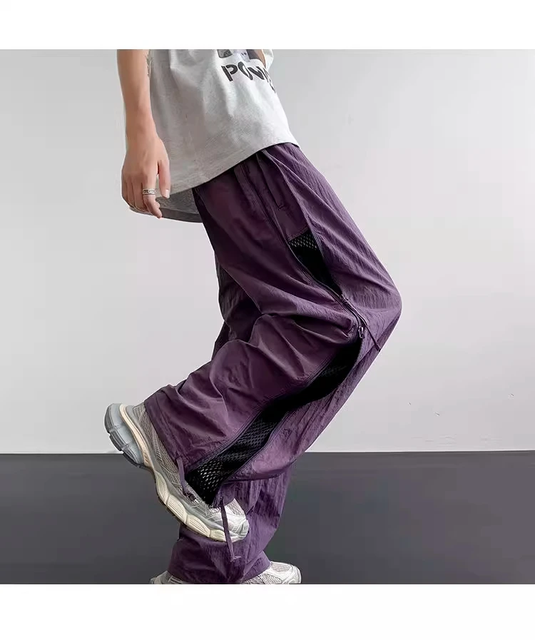 夏季薄款侧边拉链网格休闲裤运动高街痞帅美式复古学生裤女宽松