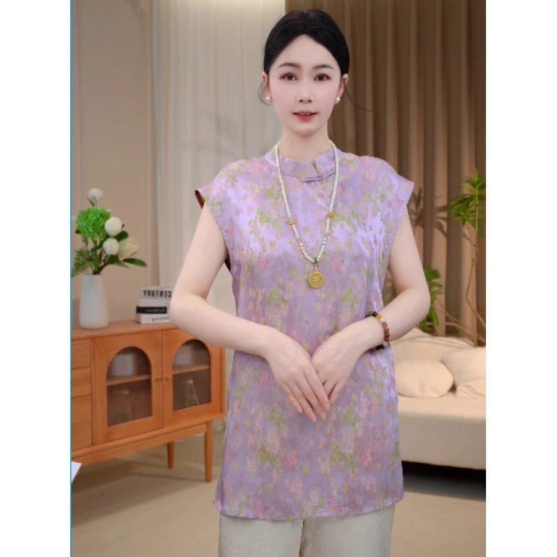 新中式国风提花上衣女夏季斜襟盘扣立领复古小衫2025B6988——倩倩
