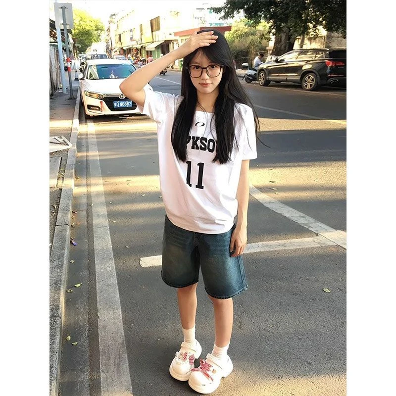 韩版ins风字母斜肩设计小众高级t恤女夏季新款宽松百搭短袖女上衣