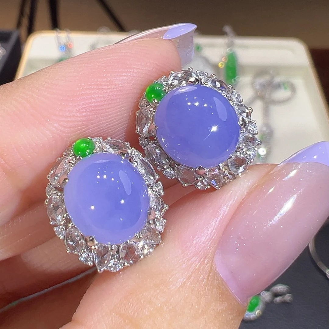 翡翠18K金镶嵌耳环翡翠