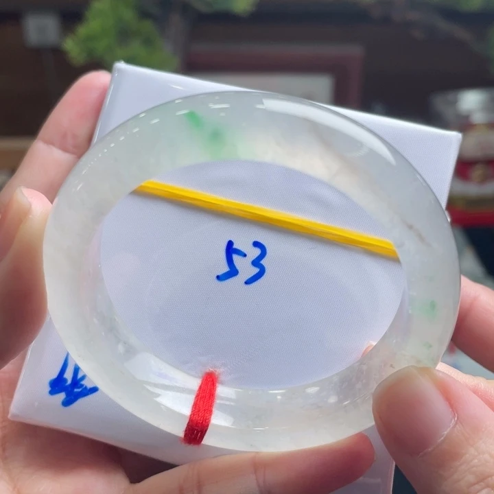 翡翠未镶嵌手镯53茶色底金丝翠