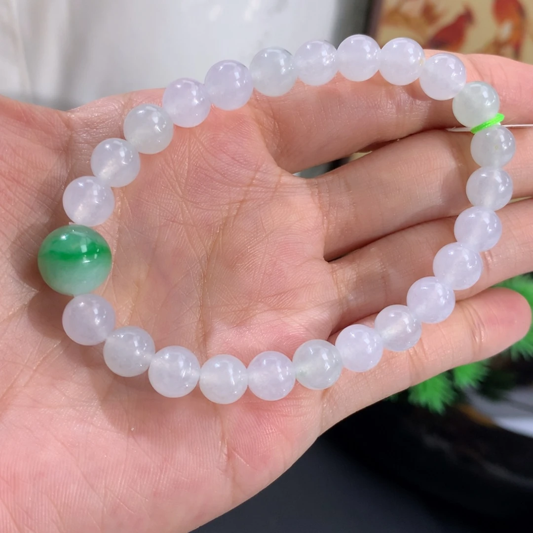 翡翠未镶嵌手串卡7.3-10.5冰胶白冰手串