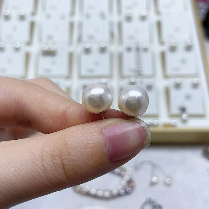 淡水珍珠耳饰银S925镶嵌轩*妈