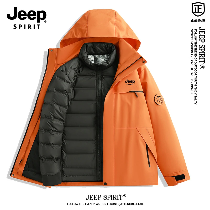 JEEP SPIRIT吉普秋冬冲锋衣羽绒内胆男女三合一可拆卸防风登山服