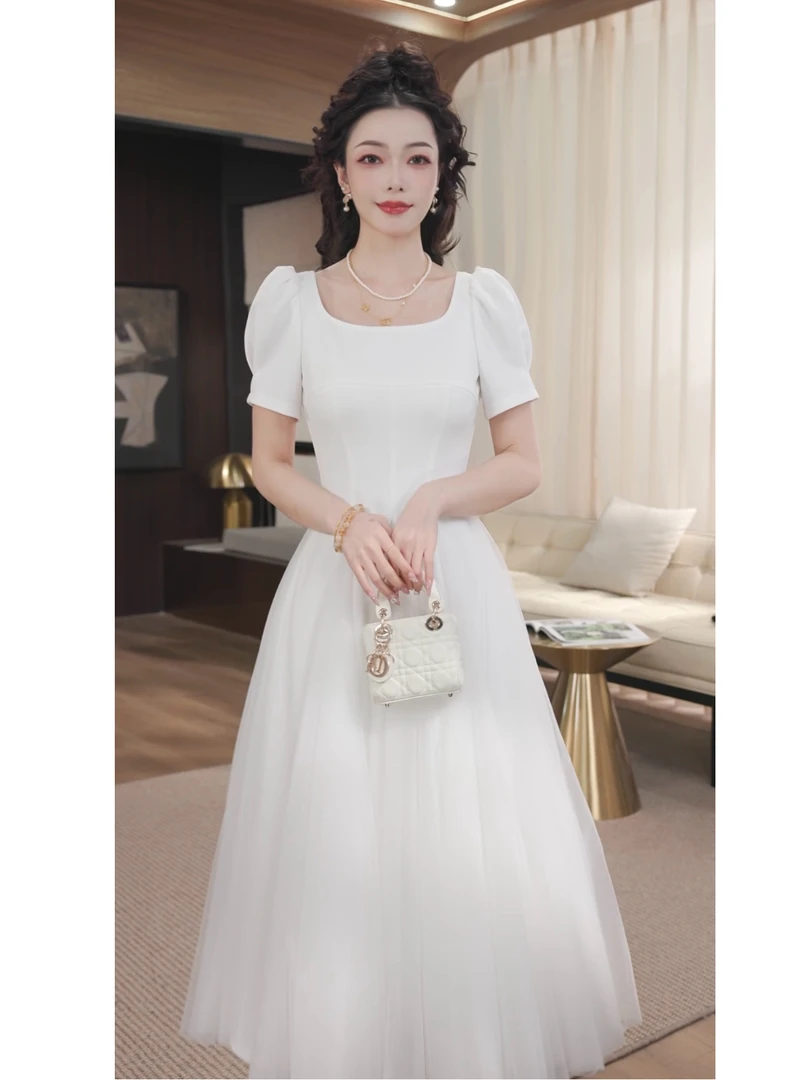 WWR 米粒-《白月光》茶歇初恋法式温柔显瘦收腰甜美连衣裙女-52645Q