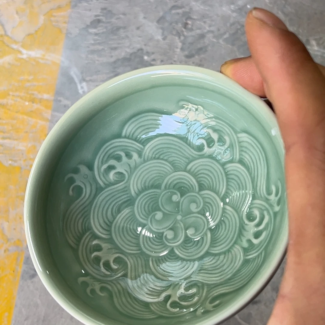 橄榄绿海浪普洱杯一只