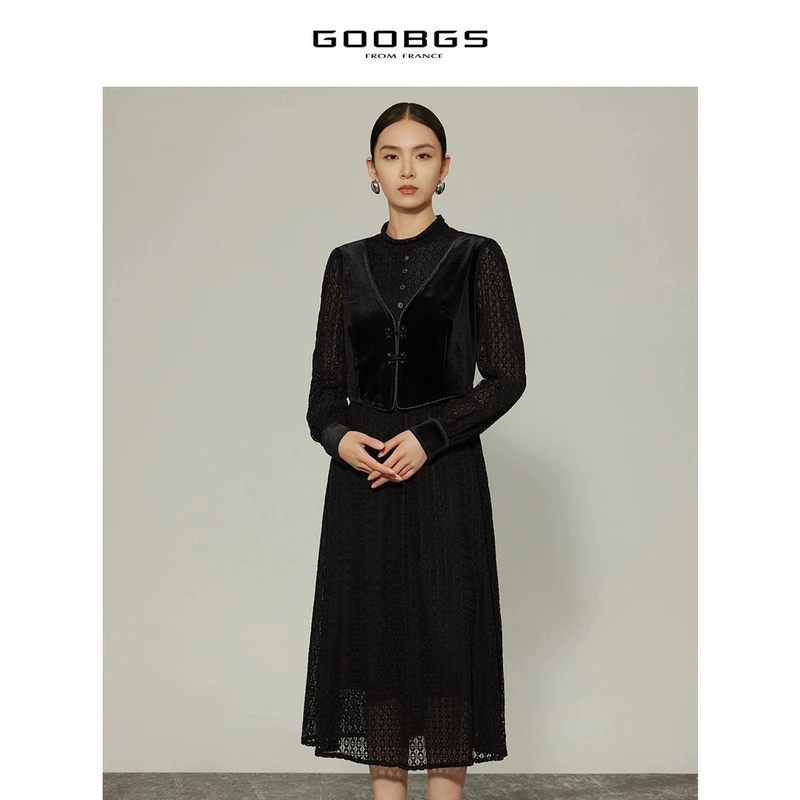 【女乔专属】G2441318谷邦黑色优雅连衣裙