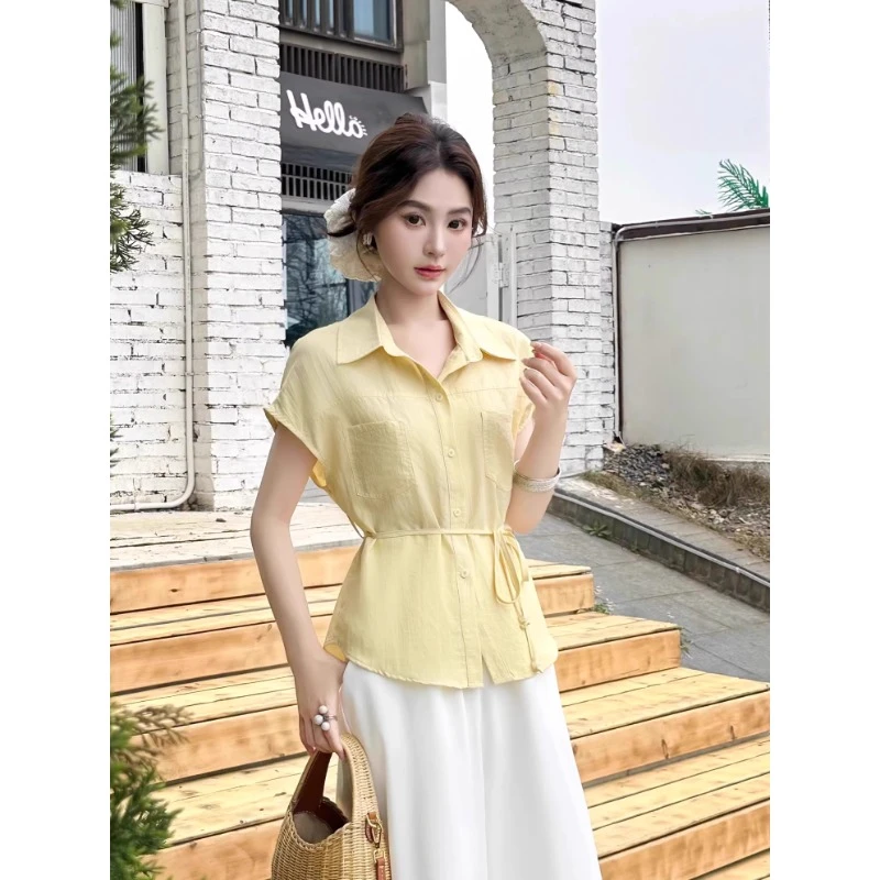 高级感时尚套装女2025夏季新款洋气质减龄短袖衬衫阔腿裤两件套潮