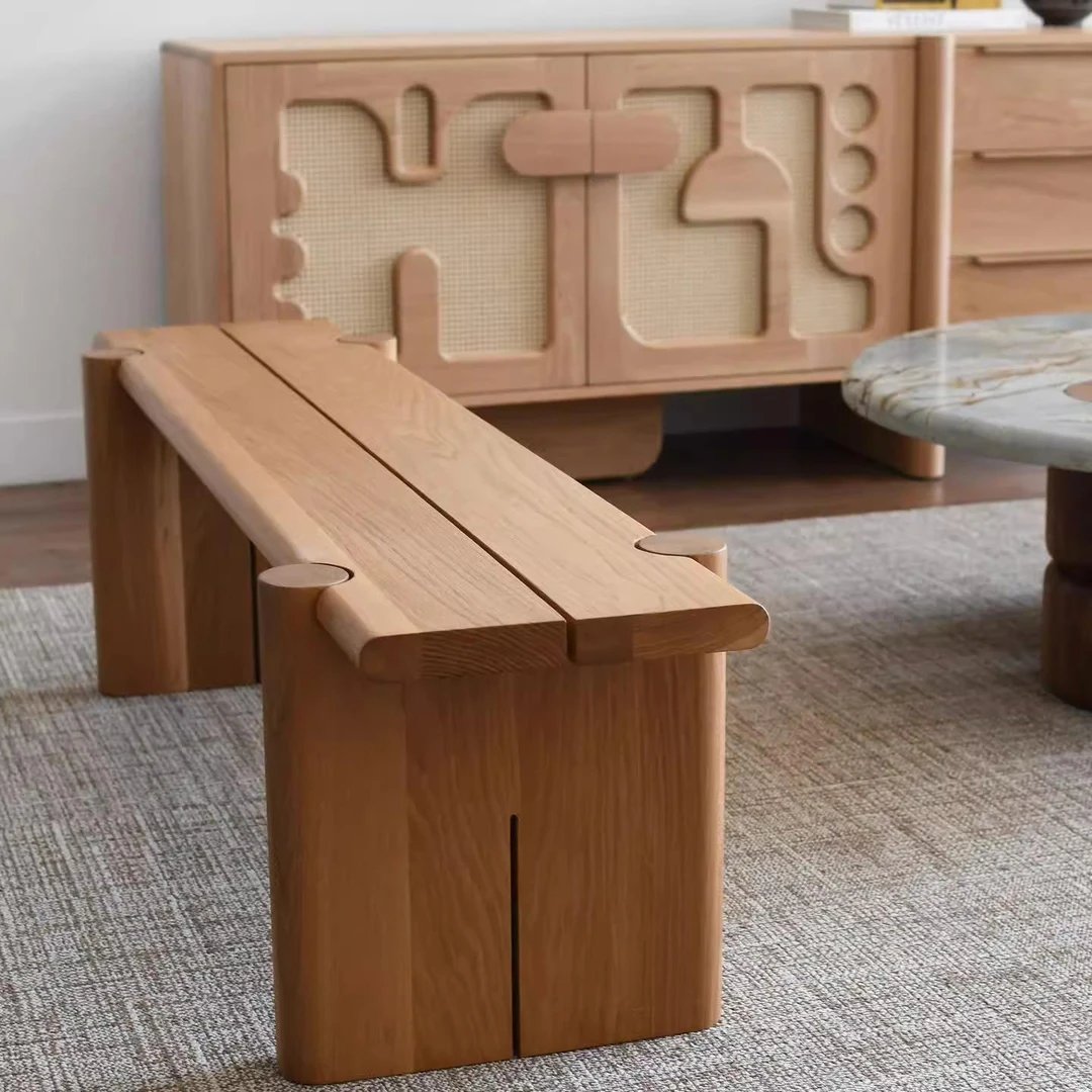 侘寂风全实木长凳日式换鞋凳简约餐凳家用矮凳白蜡木条长板凳条凳