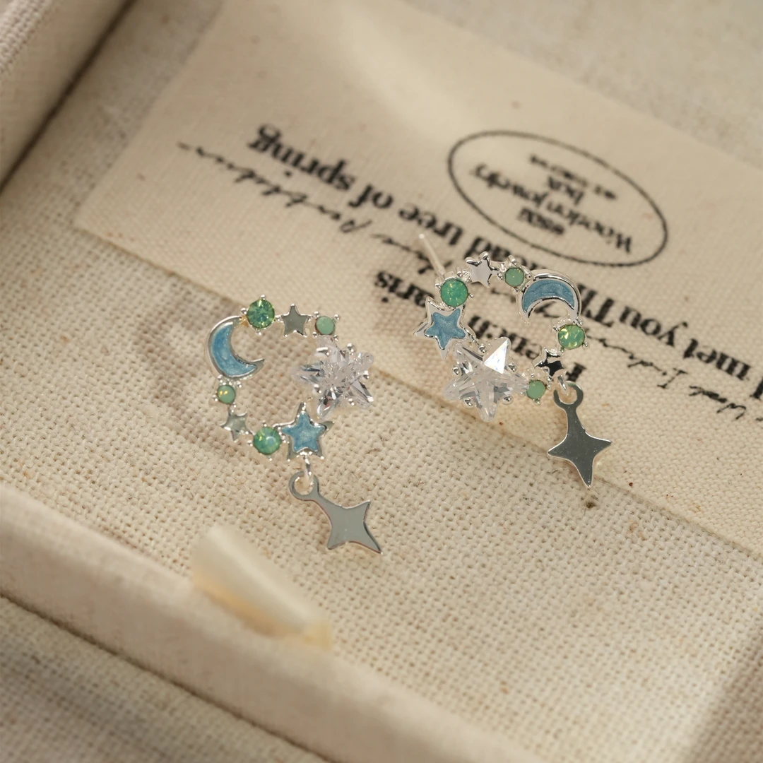 因缺斯汀饰品 铜合金耳饰 【春游序曲】星星花环耳钉小众无耳洞耳夹