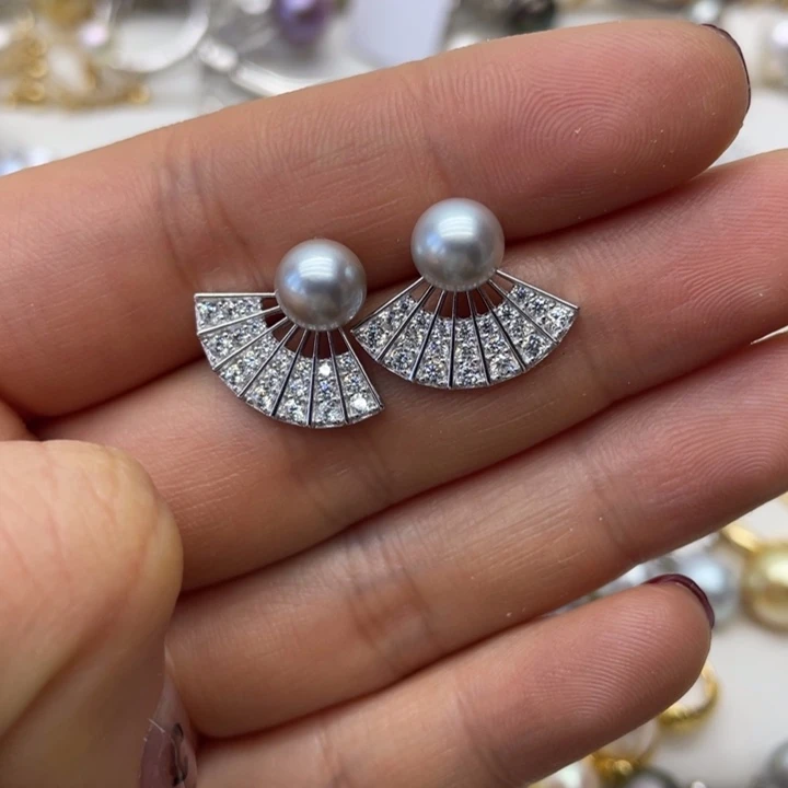 海水珍珠耳饰银S925镶嵌