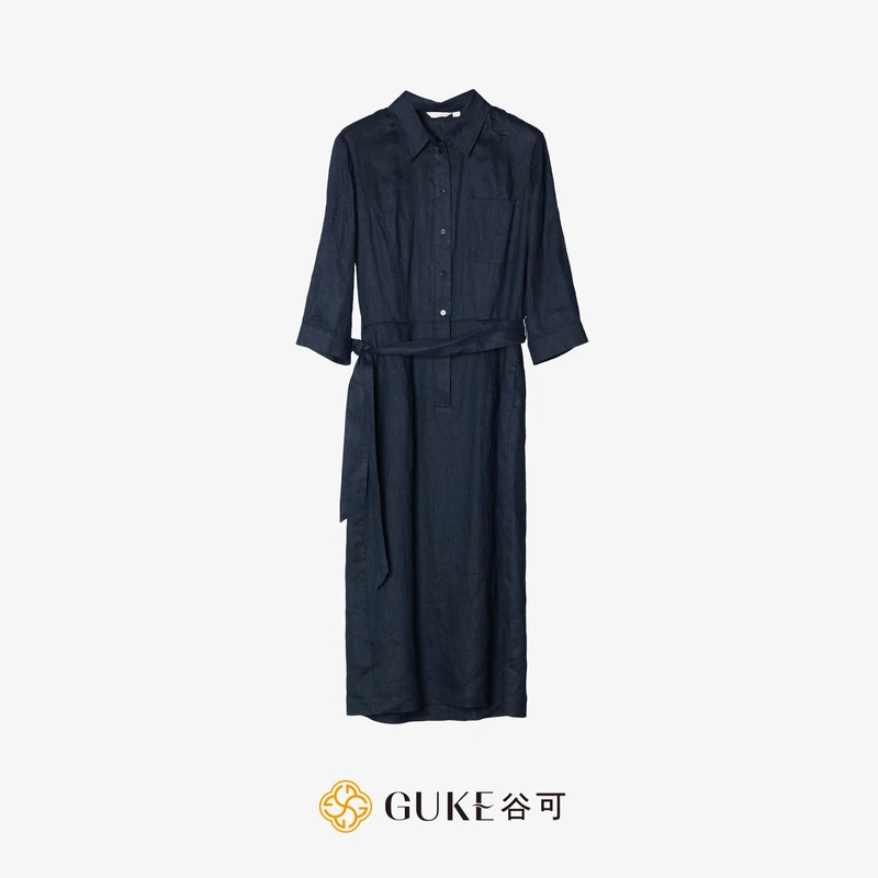 GKE/谷可LQ1071夏季亚麻连衣裙2025年设计师收腰休闲气质女装长裙