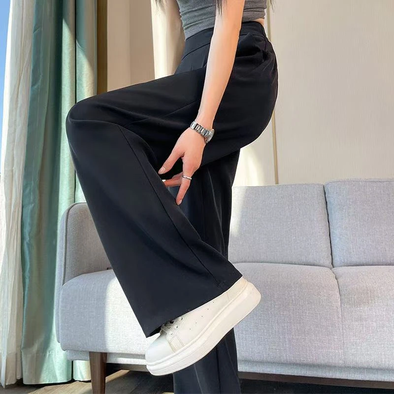 【钛金棉】窄版裤子女大码新款高腰直筒裤女黑色女裤子秋季九分裤女