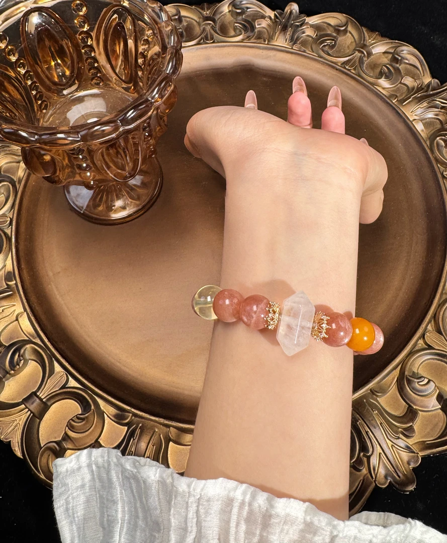 天然橙太阳石水晶手串A0125多样性发其一