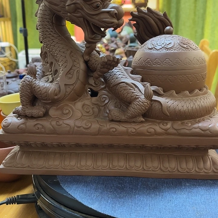 老***三茶宠紫砂紫砂龙戏珠香炉茶宠摆件