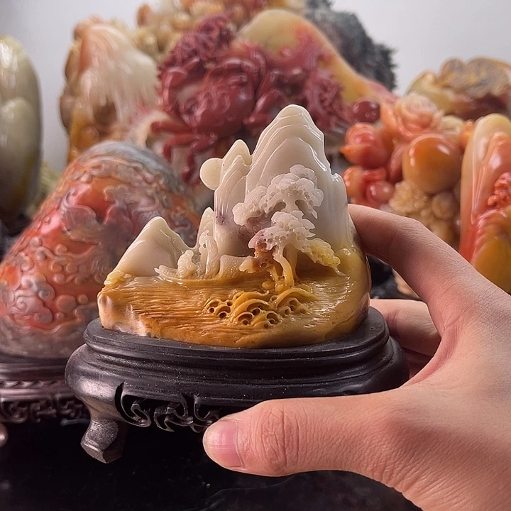 寿山石泛舟雅聚摆件