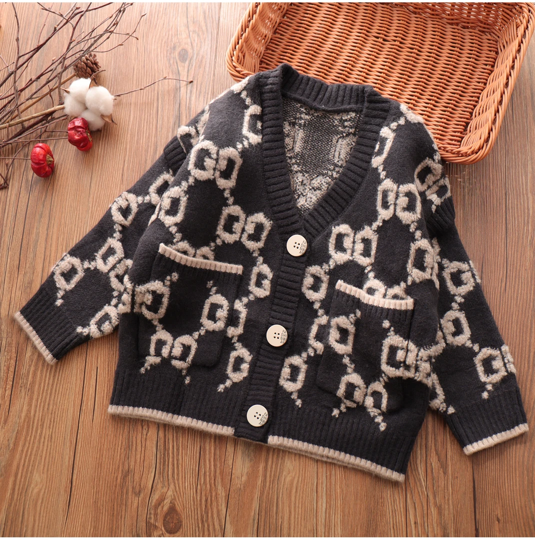儿童秋冬毛衣开衫洋气女童男童加厚V领针织衫外套长袖韩版童装潮