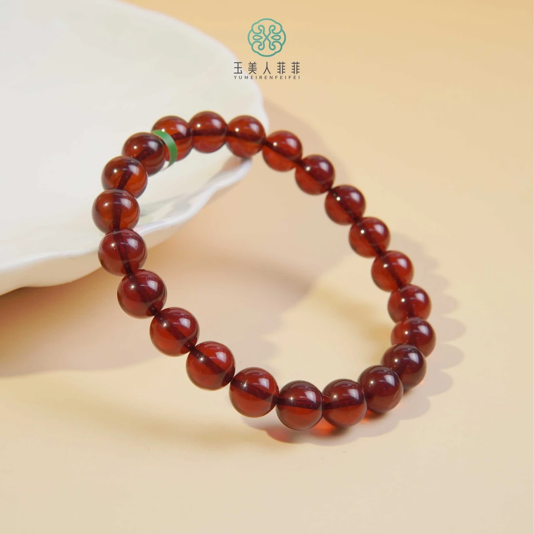 石惑珠宝^血珀单圈圆珠手串约8mm+-多样性发一