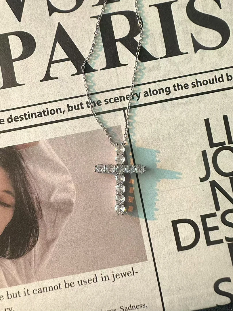 铜合金项链 豪镶/设计款十字架银色百搭项链#148